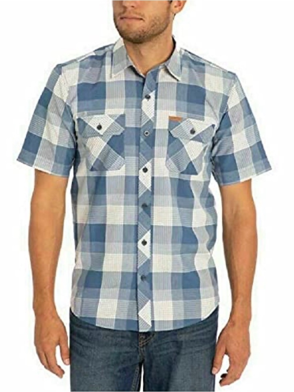 Orvis Men’s Short Sleeve Button Up Tech Shirt Size XXL Blue And White Plaid